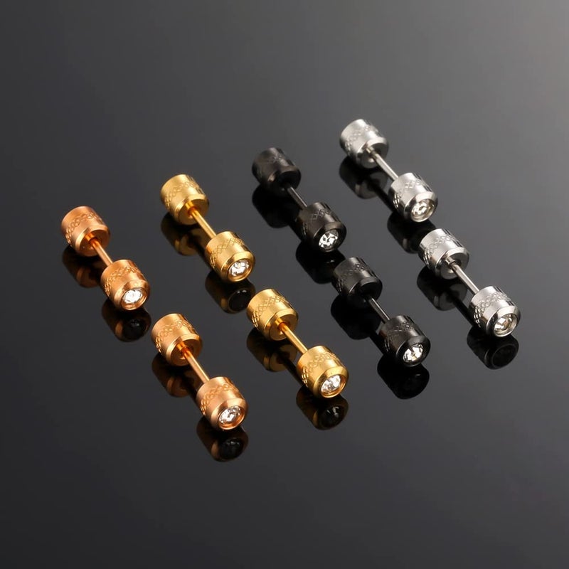 CVAYU Hypoallergenic double sided diamond Stud Earrings For Womens Men Secure Safety Screw back Cartilage CZ Stud Earrings (4mm 4 color (4 Pairs)) - Image 5